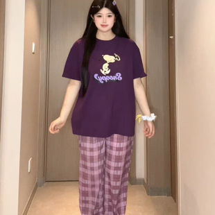 卡通史努比睡衣女夏季 宽松2 胖mm特大码 新款 家居服 300斤短袖 长裤