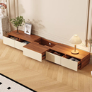 实木电视机柜茶几组合客厅家用落地胡桃木色小户型收纳储物柜一体