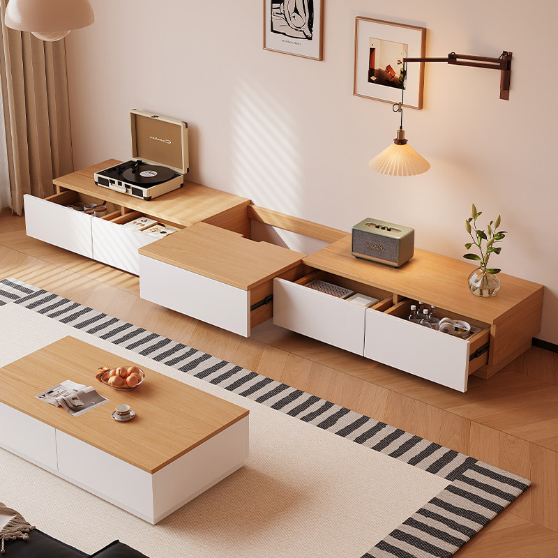 实木电视机柜茶几组合客厅家用收纳储物柜一体原木色小户型落地柜,住宅家具,电视柜,淘宝优惠券,粉丝福利购,淘宝优惠卷