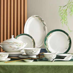华光陶瓷骨瓷餐具套装高脚防烫碗碟套装碗碟盘组合礼盒装前程似锦