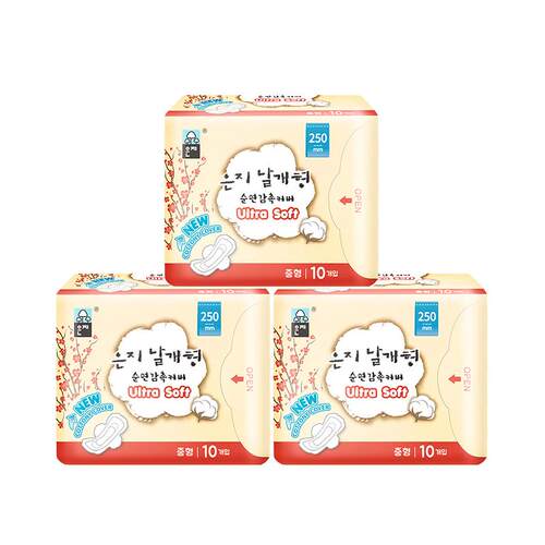 韩国进口EUNJEE/恩芝纯棉日用姨妈巾卫生巾250mm10片超薄