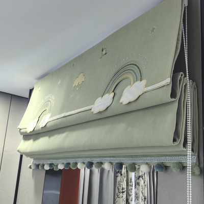 遮光雪尼尔儿童房彩虹云朵罗马帘