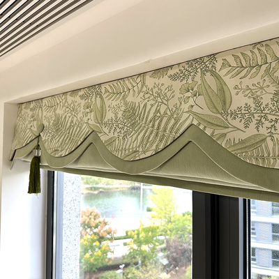 法式复古清新绿色拼接罗马帘