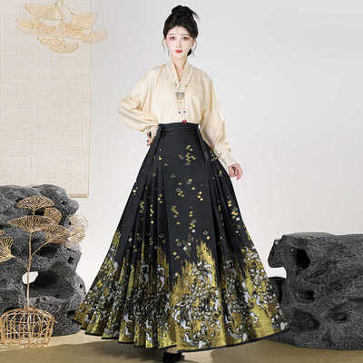 采莲归【有余】明制汉服马面裙女原创日常通勤织金半身裙秋冬新款