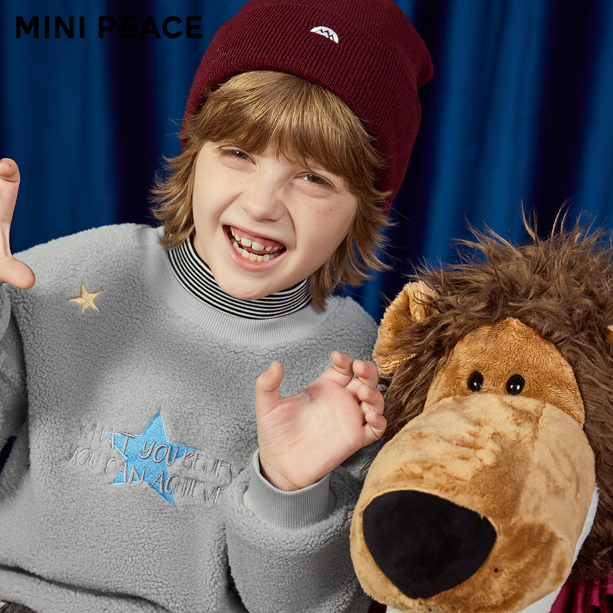 MINIPEACE太平鸟童装男童仿羊羔毛卫衣秋冬儿童半高领套头上衣