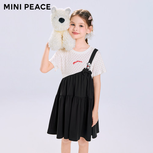 MINIPEACE太平鸟童装女童裙子26夏季新款拼接假两件短袖连衣裙
