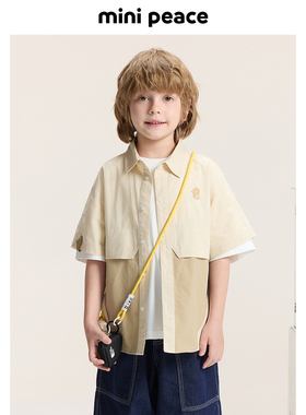 【专柜同款】MINIPEACE太平鸟童装儿童短袖衬衫拼接廓形夏季新款