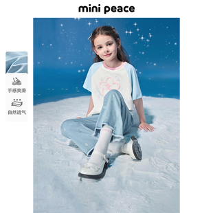 MINIPEACE太平鸟童装儿童牛仔裤夏季薄款亮片女童喇叭裤九分裤子