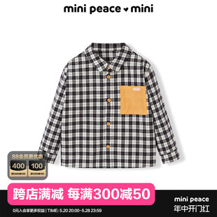 男宝黑白格纯棉衬衫 minipeace太平鸟童装 秋F3CAC3165 专柜同款