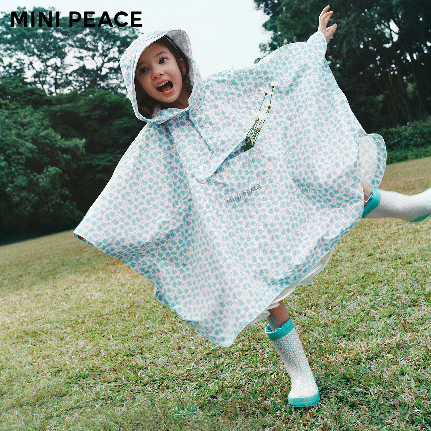【专柜同款】MINIPEACE太平鸟童装儿童雨衣雨披斗篷轻薄防水满印