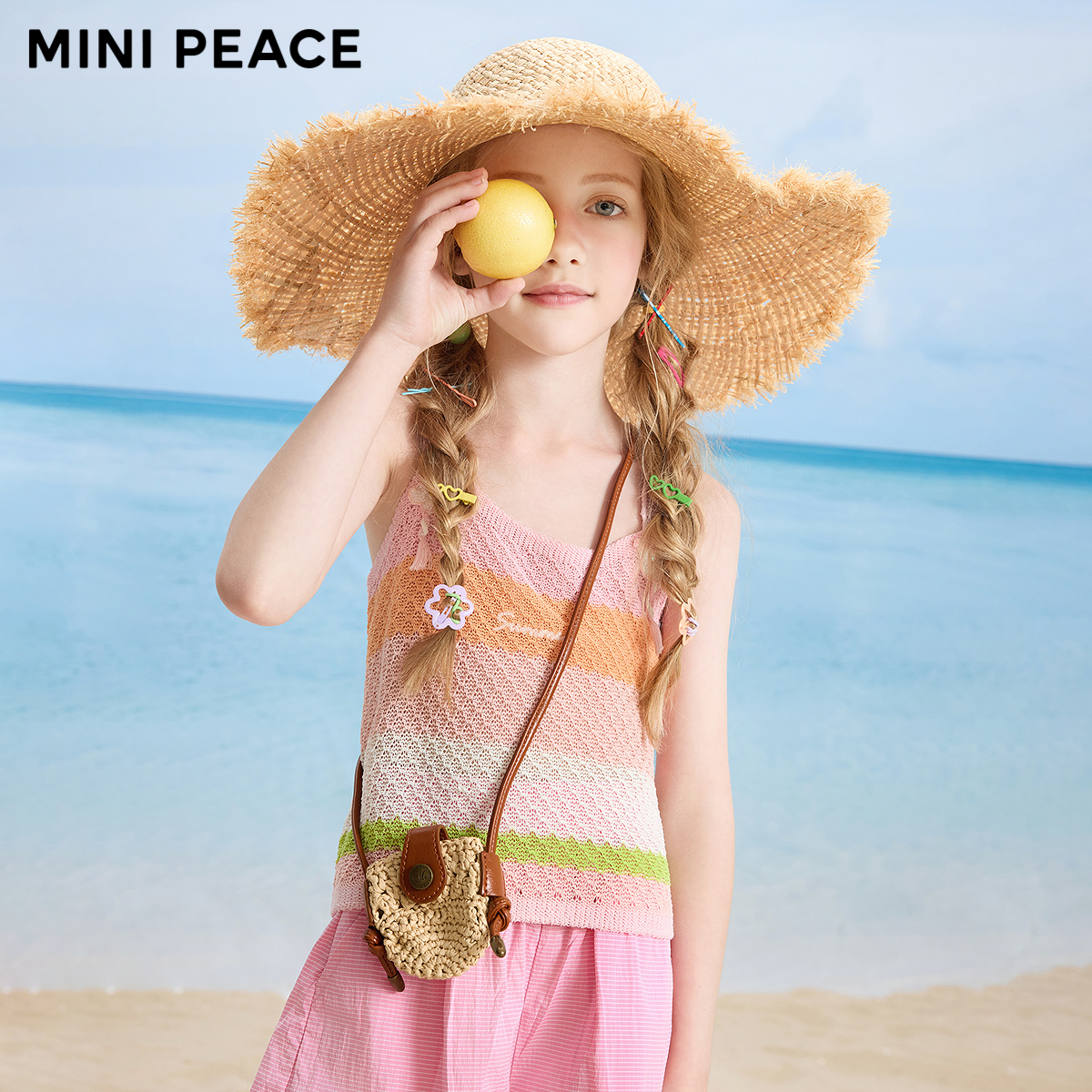 【专柜同款】MINIPEACE太平鸟童装女童彩虹线背心儿童无袖T恤夏装