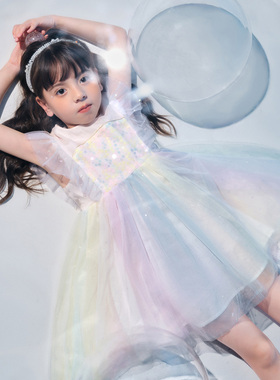 【公主系列】MINIPEACE太平鸟童装儿童蓬蓬连衣裙夏彩虹公主裙