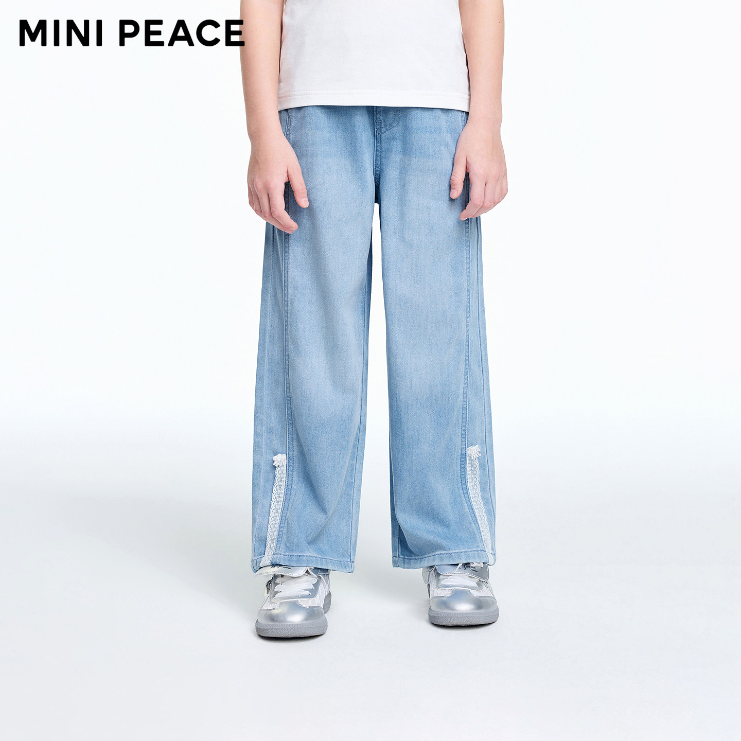 [柔柔裤]MINIPEACE太平鸟童装女童牛仔裤夏季薄款儿童阔腿拖地裤