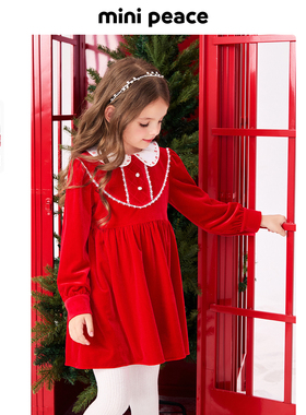 【专柜同款时尚系列】MINIPEACE太平鸟童装女童连衣裙年红色裙