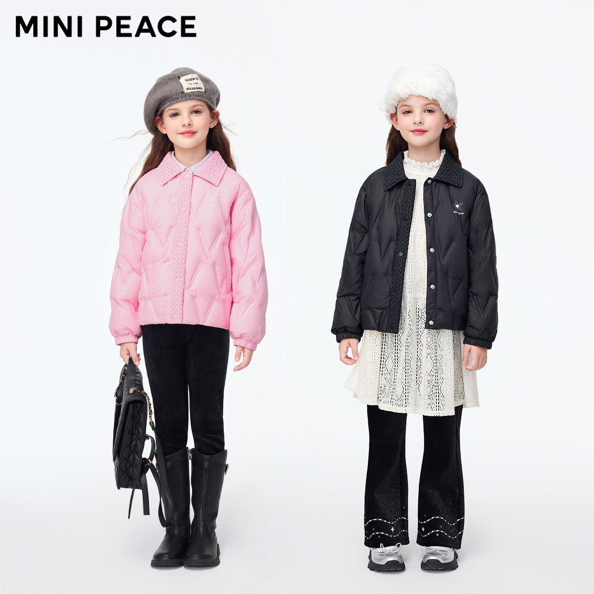 MINIPEACE太平鸟童装女童轻薄羽绒服压印三防25秋冬新款洋气外套