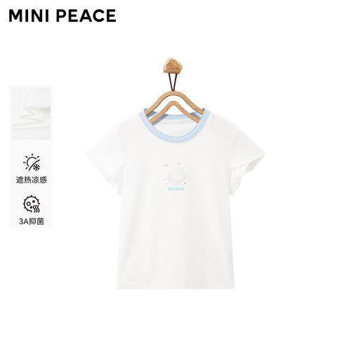 [凉感抗菌]MINIPEACE太平鸟童装女童荷叶袖短袖T恤夏装上衣甜美新