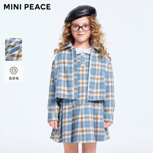 【专柜同款】MINIPEACE太平鸟童装太平鸟童装女童外套学院风格纹
