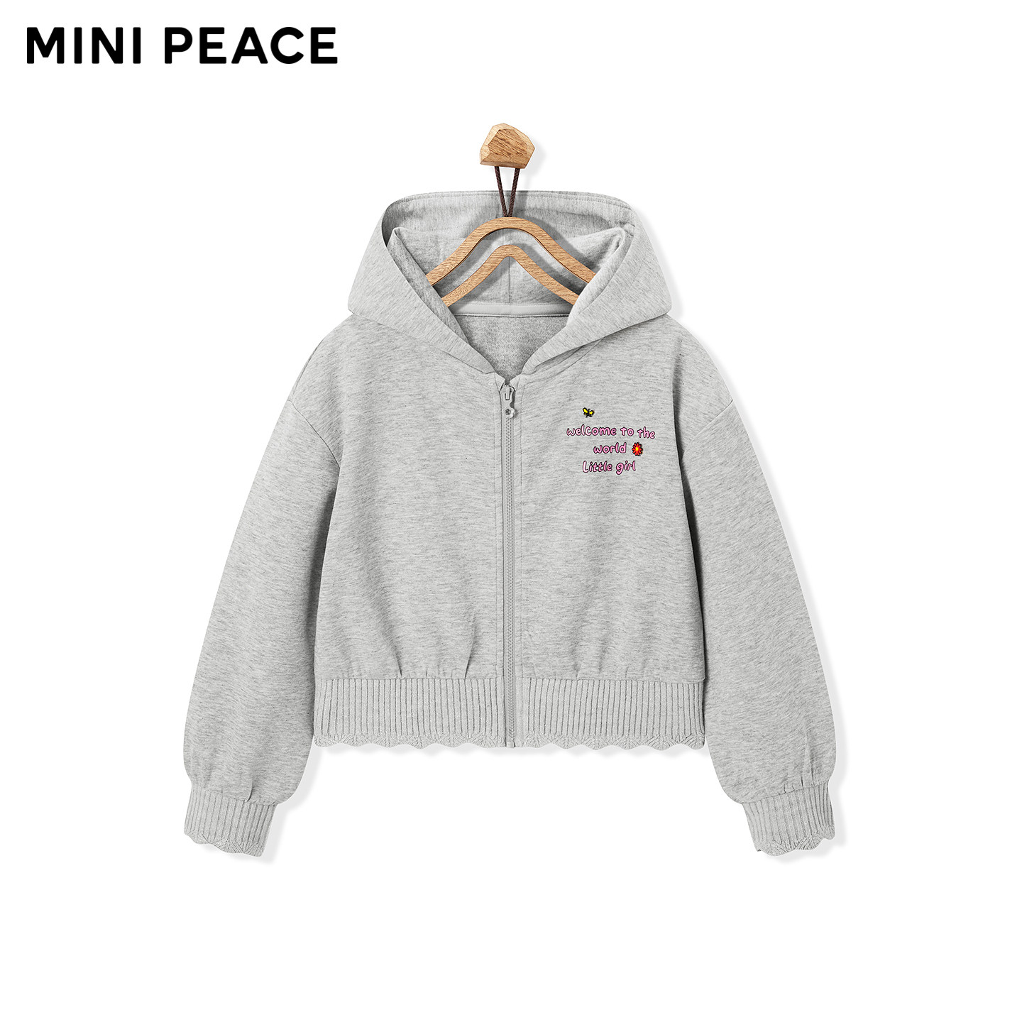 【专柜同款】MINIPEACE太平鸟童装女童短款针织夹克儿童秋冬外套