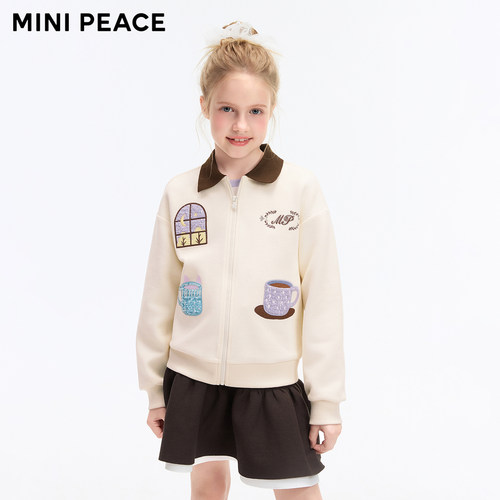 MINIPEACE太平鸟童装女童针织外套儿童毛开衫夹克翻领巴恩风春秋