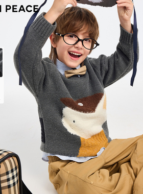 【专柜同款】MINIPEACE太平鸟童装男童毛衫冬可爱撞色猫猫针织衫