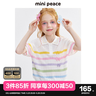 T恤Polo衫 minipeace太平鸟童装 儿童短袖 夏 女童线套衫 翻领条纹新款