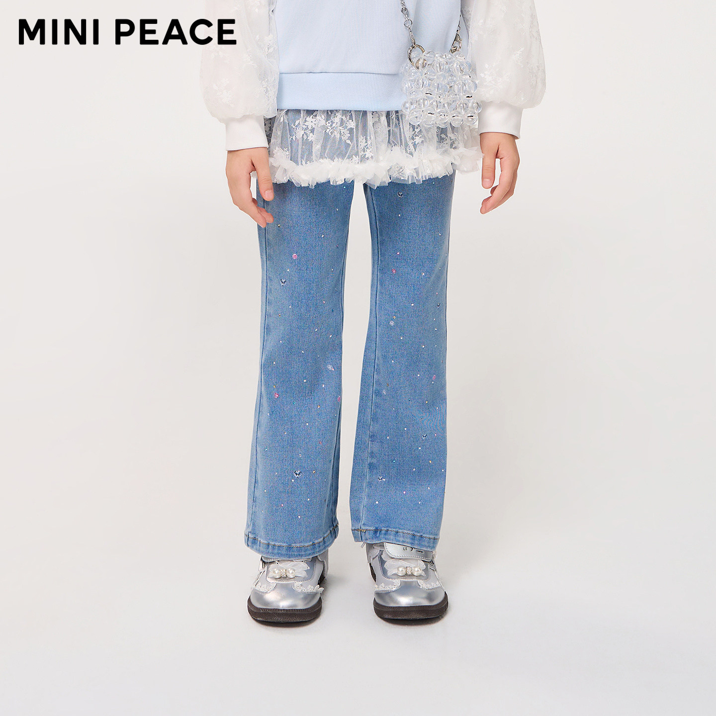 【专柜同款】MINIPEACE太平鸟童装女童喇叭裤春季细闪儿童牛仔裤