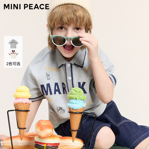 minipeace太平鸟童装男童POLO衫翻领儿童短袖T恤字母上衣夏装宽松