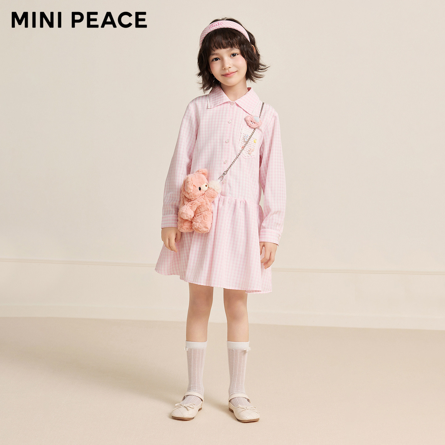【时尚系列】MINIPEACE太平鸟童装女童衬衫裙春季甜美格纹连衣裙