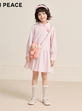 【时尚系列】MINIPEACE太平鸟童装女童衬衫裙春季甜美格纹连衣裙
