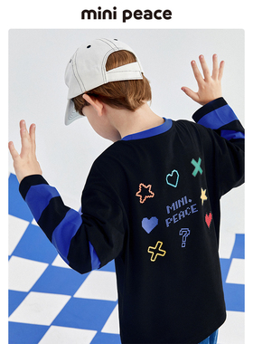 MINIPEACE太平鸟童装春秋新男童长袖T恤儿童黑色假两件上装内搭潮
