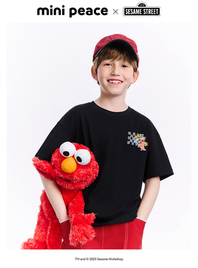 [遮热抑菌]MINIPEACE×芝麻街联名太平鸟童装男童棋盘格短袖T恤夏