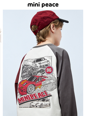 [抑菌环保]MINIPEACE太平鸟童装男童长袖T恤拼接大图案内搭打底衫