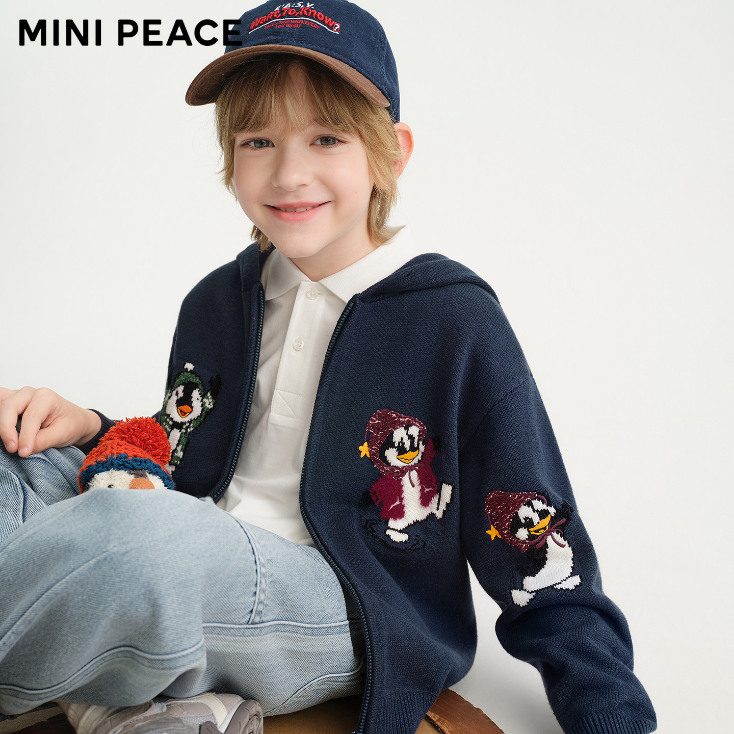 MINIPEACE太平鸟童装男童连帽拉链毛衣外套秋季新款儿童针织开衫图片