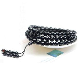 天然黑玛瑙108颗佛珠手链 多圈多层108粒黑玛瑙手链