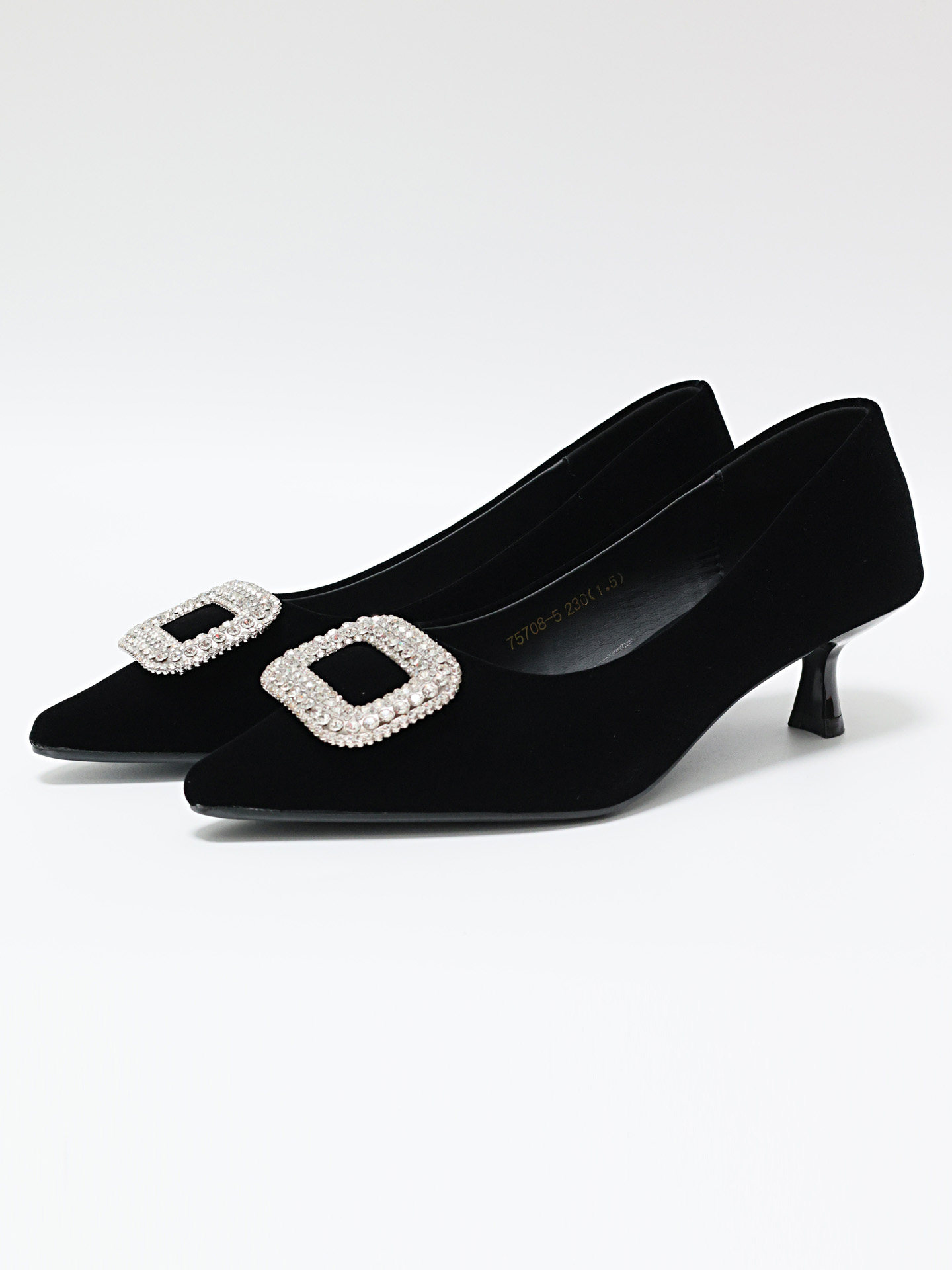 法式绒面尖头细跟高跟鞋女2026春季新款职业通勤水钻方扣浅口单鞋,女鞋,婚鞋,淘宝优惠券,粉丝福利购,淘宝优惠卷