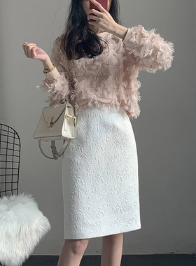 白色半身裙女2026春夏高级感气质包臀直筒裙黑色高腰显瘦开叉中裙