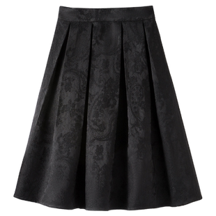 黑色高腰半身裙女2025春秋显瘦百搭a字裙小个子中裙蓬蓬百褶裙冬