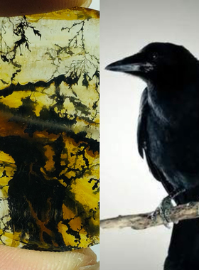 鼎好珠宝 天然异象水晶软锰矿黄胶花发财树吊坠平安无事牌像乌鸦