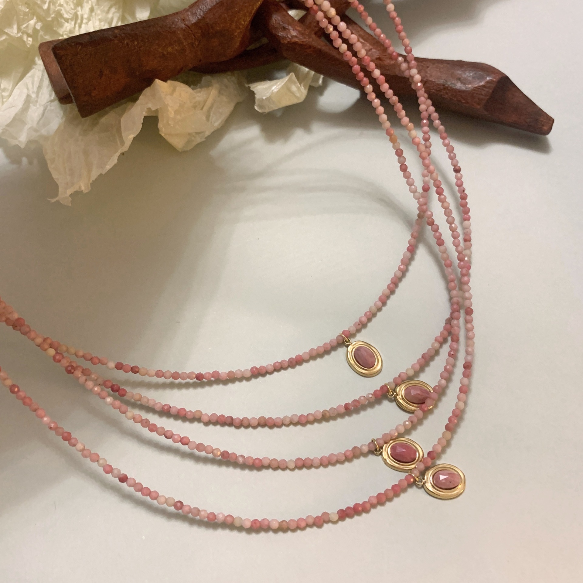 DD家「胭脂集」新中式设计复古粉色项链小众高级感锁骨链串珠项链