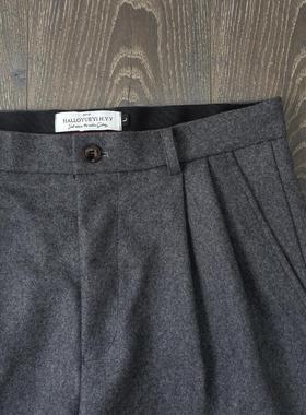 CAILENOW  法兰绒羊毛西裤男士灰色日系双褶宽松直筒垂感休闲西裤