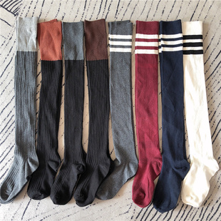 女士春秋纯棉针织长筒袜子过膝盖高通袜大腿处理瑕疵