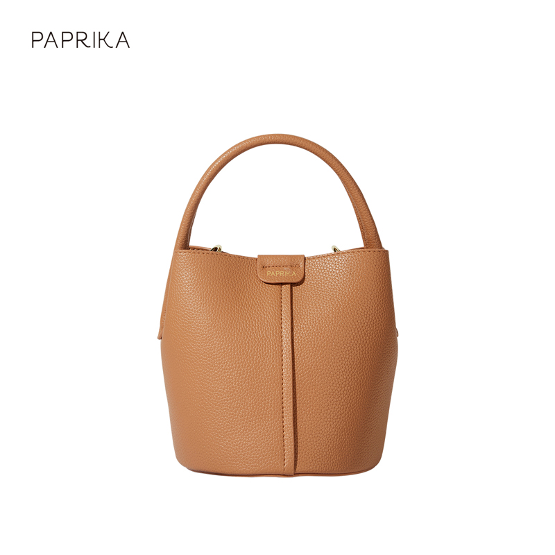 paprika真皮水桶包新品单肩包女斜挎包手提菜篮子包大容量子母包