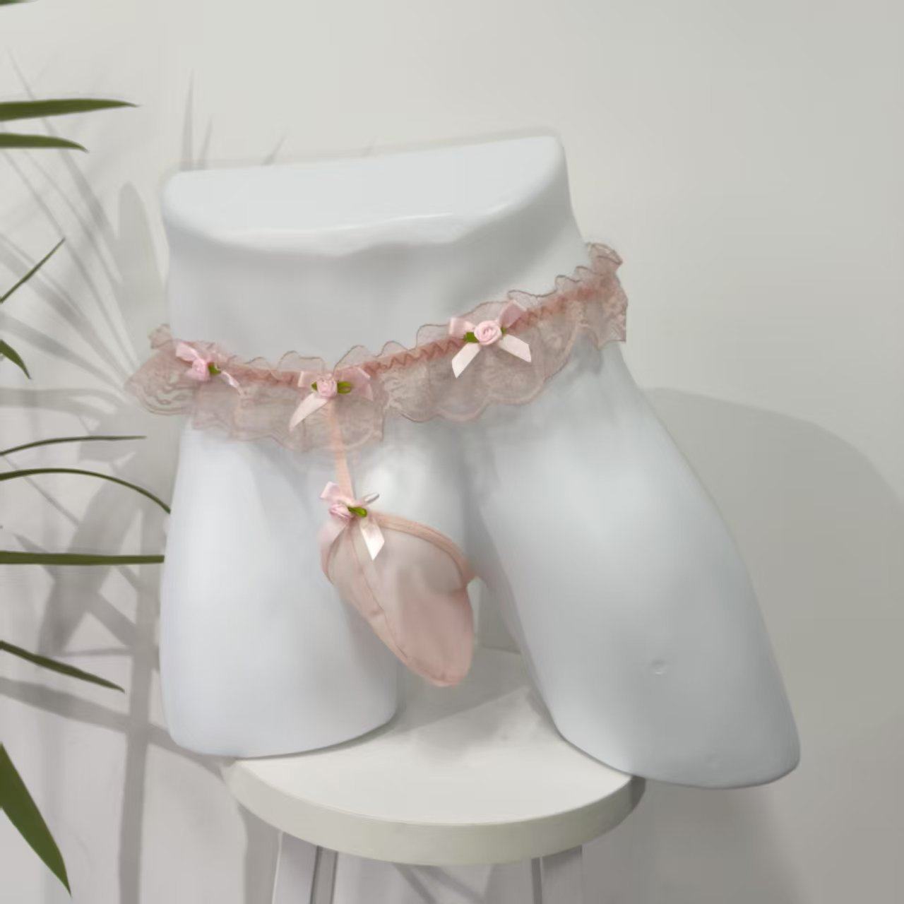 珍珠按摩男士性感丁字裤一根带子透明囊袋分离蕾丝大码伪娘内裤头