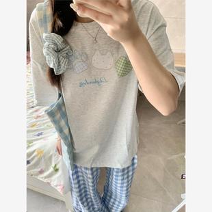 t恤女夏季 100%纯棉韩系甜美ins风白灰色短袖 宽松百搭高级感上衣潮