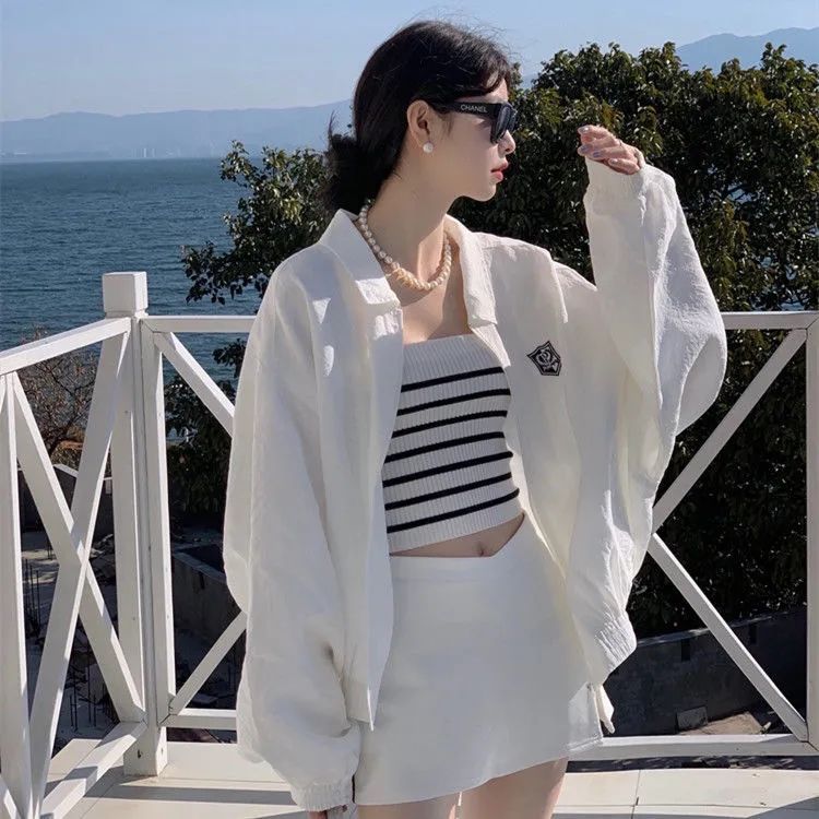 新款白色百搭外套女韩版宽松春秋夏薄款休闲开衫夹克小个子上衣潮