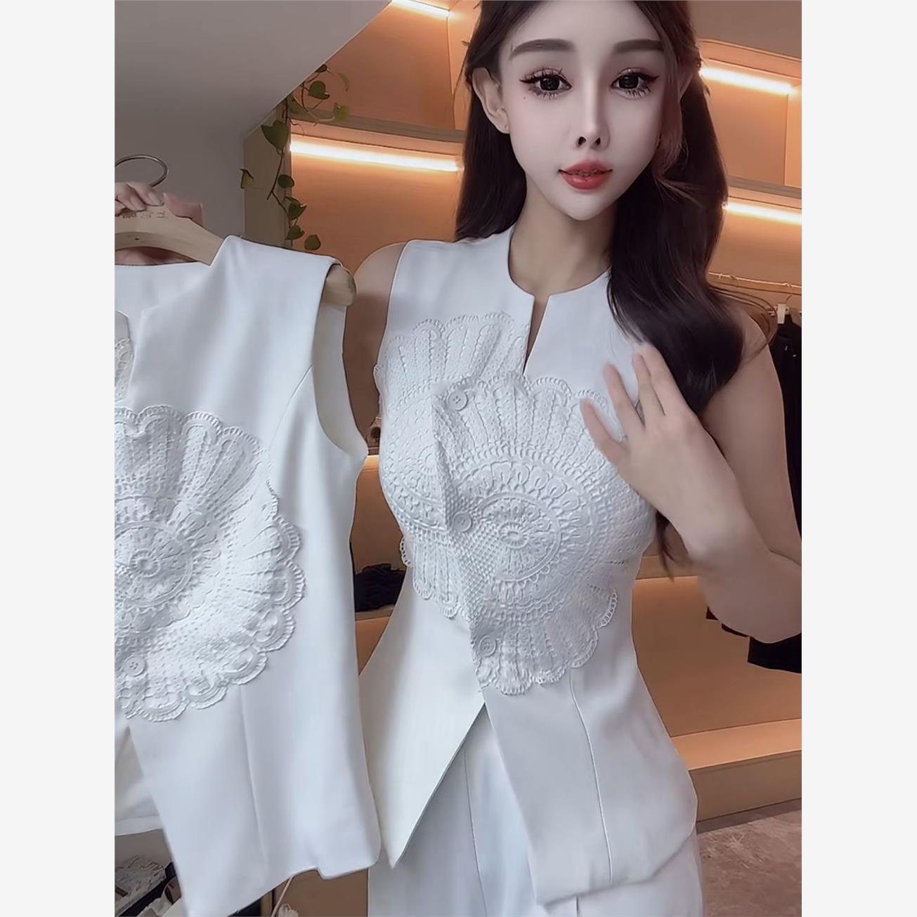 轻奢设计感气质无袖上衣女2025夏新款洋气高级感显瘦阔腿裤套装