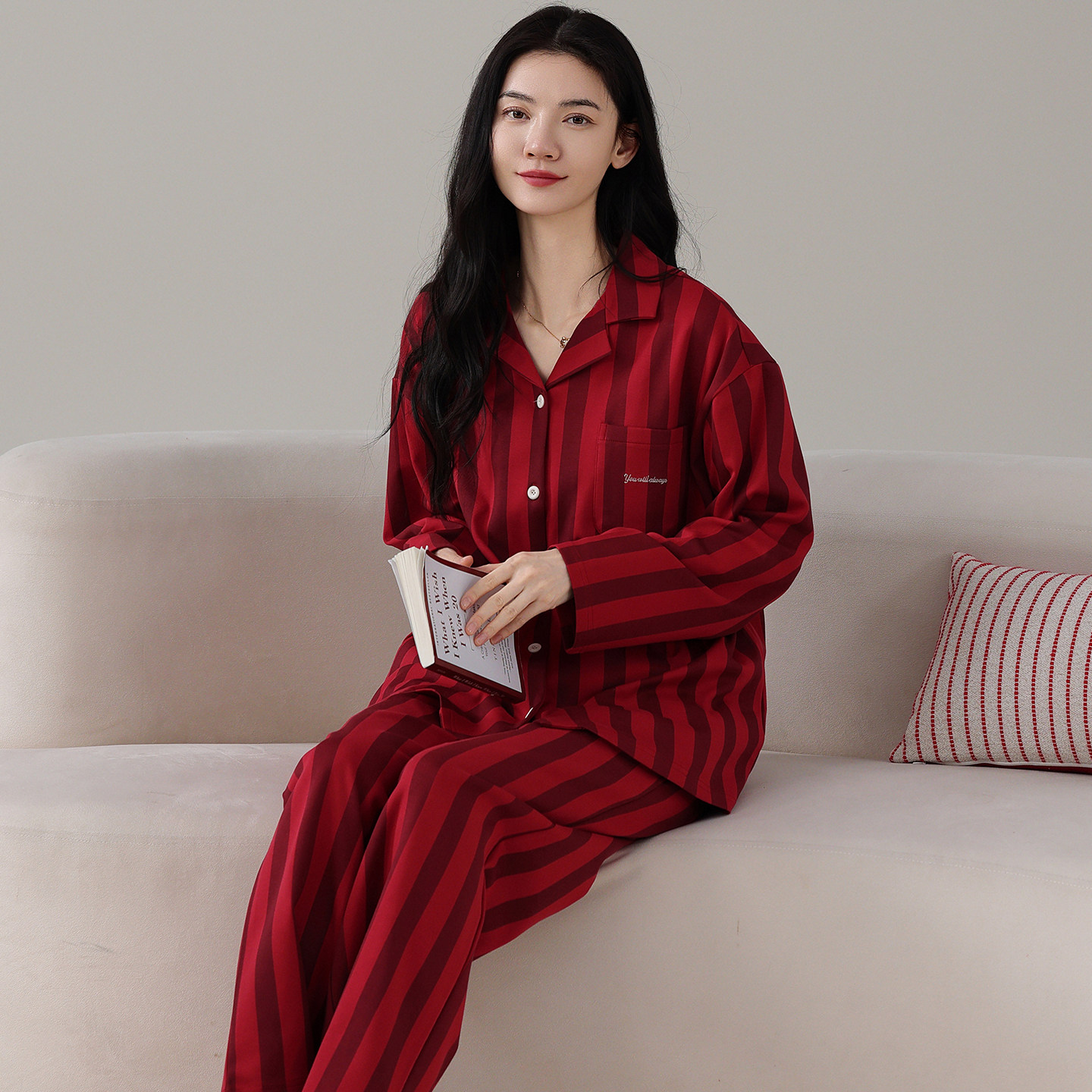 春秋纯棉和服长袖睡衣女士开衫红色格子甜美可外穿韩版家居服套装,女士内衣/男士内衣/家居服,睡衣/家居服套装,淘宝优惠券,粉丝福利购,淘宝优惠卷