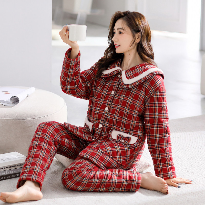 睡衣女冬季新品三层加厚夹棉袄保暖梭织格子纯棉中青年家居服套装,女士内衣/男士内衣/家居服,睡衣/家居服套装,淘宝优惠券,粉丝福利购,淘宝优惠卷