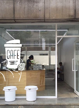 咖啡店门贴纸网红橱窗门头装饰手绘抽象ins北欧风创意白色玻璃贴