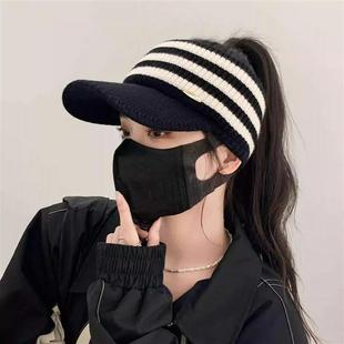 冬季可扎头发帽子可以适合扎高马尾扎头发戴的帽子冬漏顶帽子女款